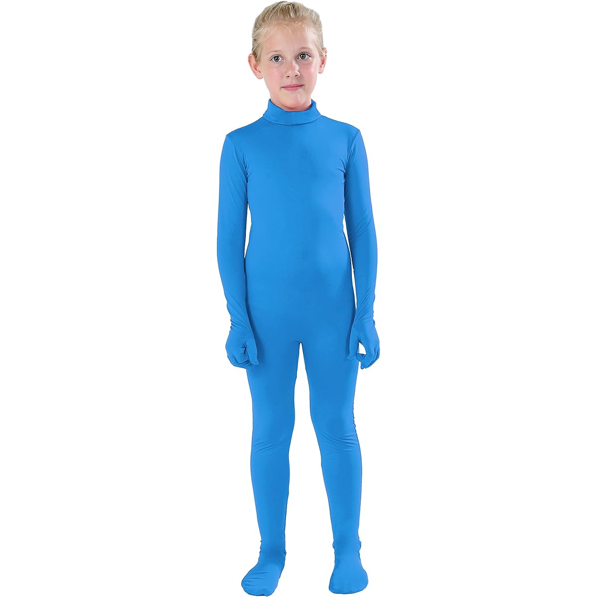 Full Bodysuit Kids Dancewear Plain Spandex Zentai, Light Blue, Small