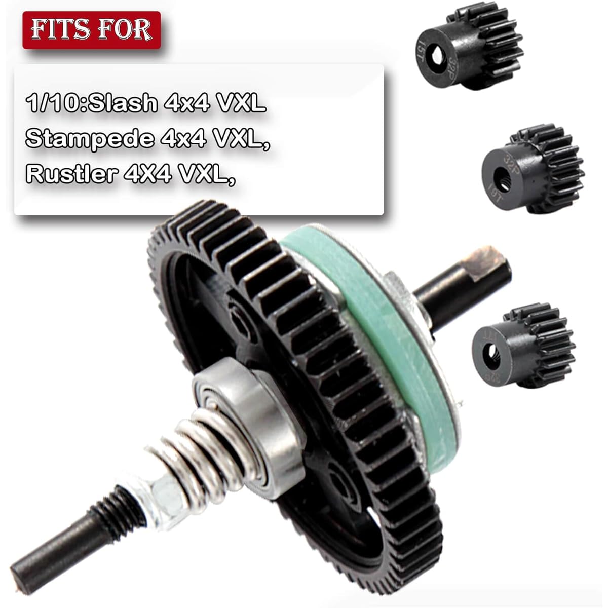 hopsupRC Metal Spur Gear Differential Gear 52T(32 Pitch) 15T/17T/19T Pinion Gear Set Upgrade Parts for 1/10 Slash 4X4 VXL/Stampede 4X4 VXL/Rustler 4X4 VXL RC Car Hop-up