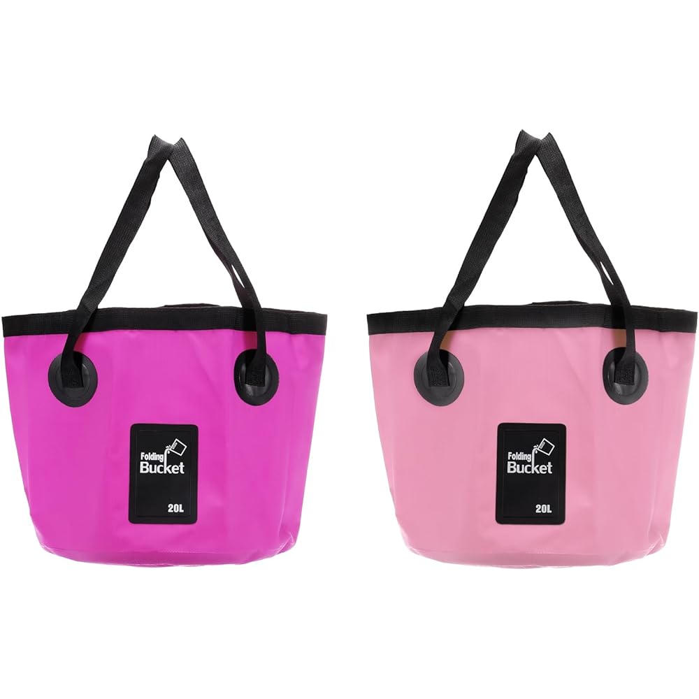 PATIKIL 5.3 Gallon 20L Collapsible Bucket 2 Pieces Travel Portable Water Storage Container Folding Basin for Travel Camping Fishing Purple Light Pink
