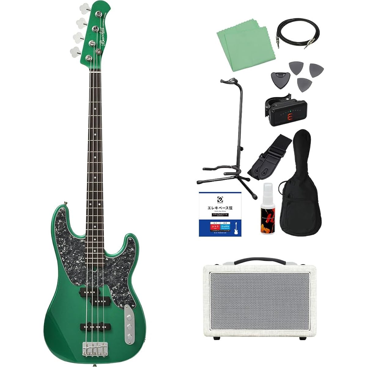 Bacchus BTB-PJ/R GRM-MH Green Metallic Bass Beginner 12-piece Set [Shimamura Music's best-selling bass amp included] Precision bass type Bacchus