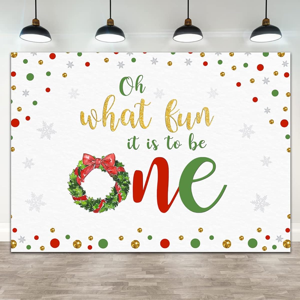 Ticuenicoa 7x5ft Christmas 1st Birthday Backdrop Girls Boys Christmas 1st Birthday Party Banner Decoration Winter Christmas Oh What Fun It is to Be One Red Green Gold Dots Snowflake Backdrop