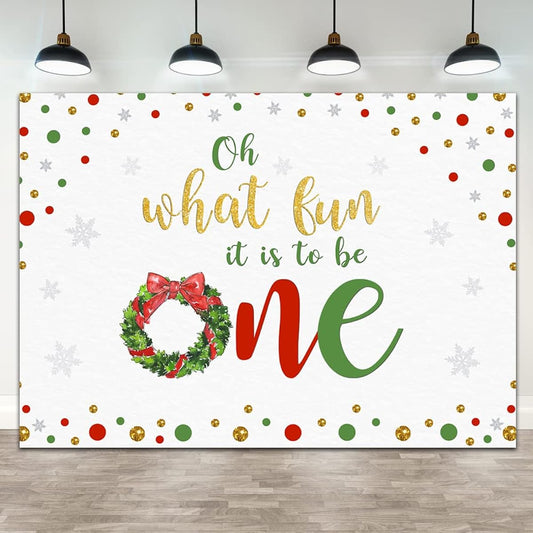 Ticuenicoa 7x5ft Christmas 1st Birthday Backdrop Girls Boys Christmas 1st Birthday Party Banner Decoration Winter Christmas Oh What Fun It is to Be One Red Green Gold Dots Snowflake Backdrop