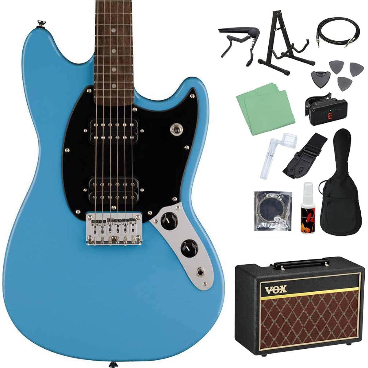 Squier by Fender SONIC MUSTANG HH California Blue Electric Guitar Beginner 14-piece Set [With VOX Amplifier] Mustang Squier/Squier