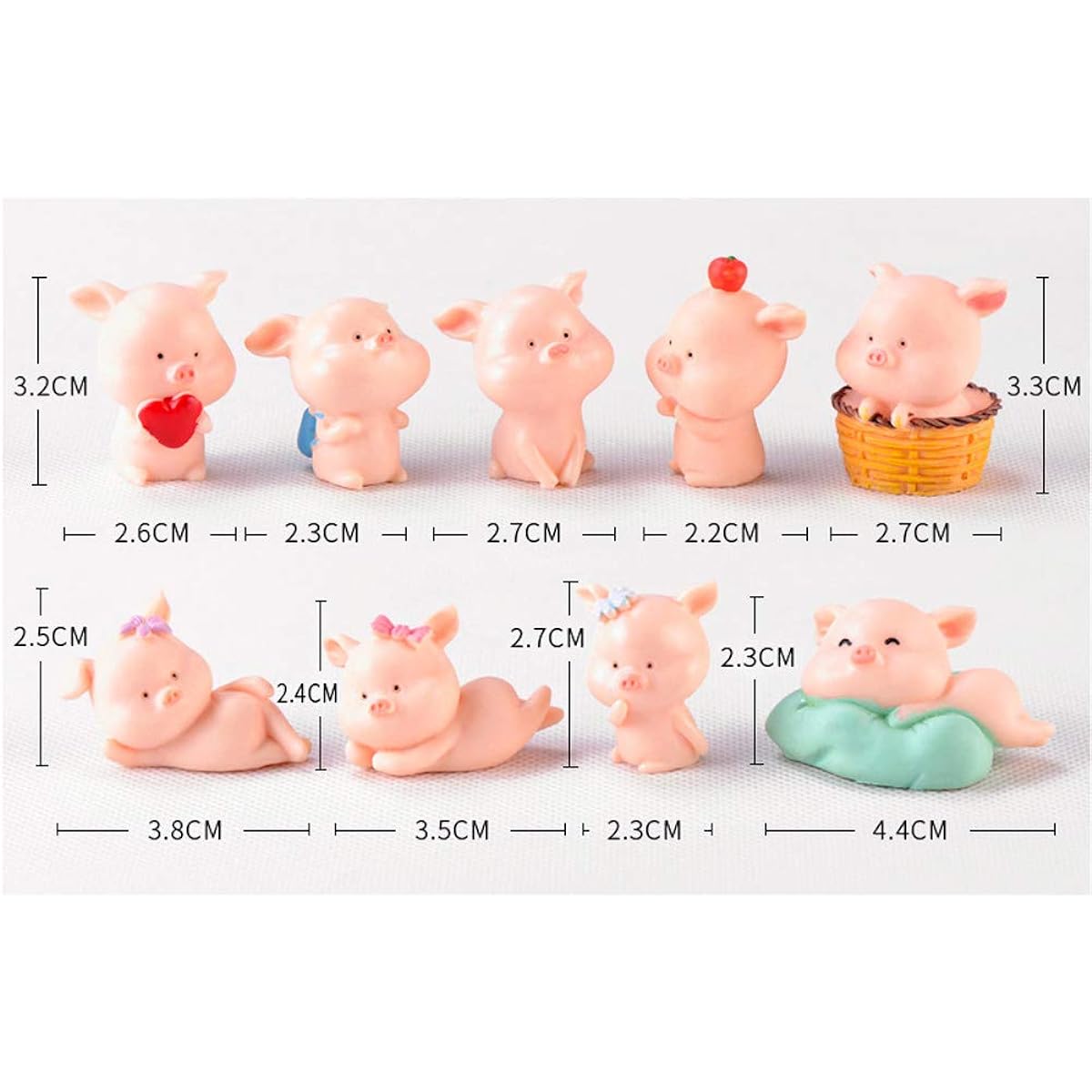 8 Pieces Mini Pig Figures Animal Toys Pink Pig Cake Topper Fairy Garden Miniature Piggy Figures Collection Playset Christmas Birthday Gift Desk Decoration