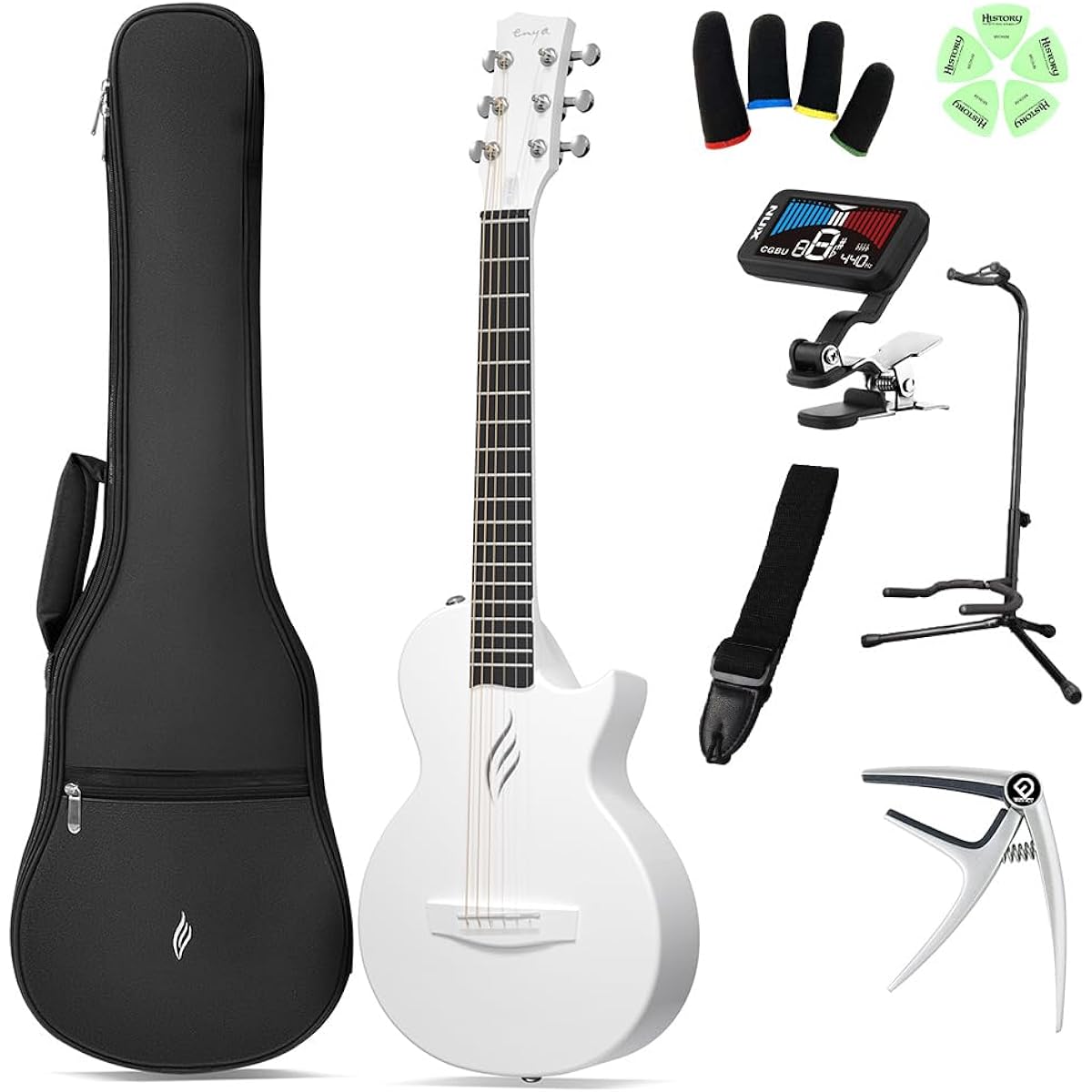 ENYA NOVA GO Mini - Play from age 4! Kids guitar beginner set - Acoustic guitar for kids - White - Mini guitar - Carbon fiber - Lightweight - Thin body - Case included - [Official Japanese product] - Enya