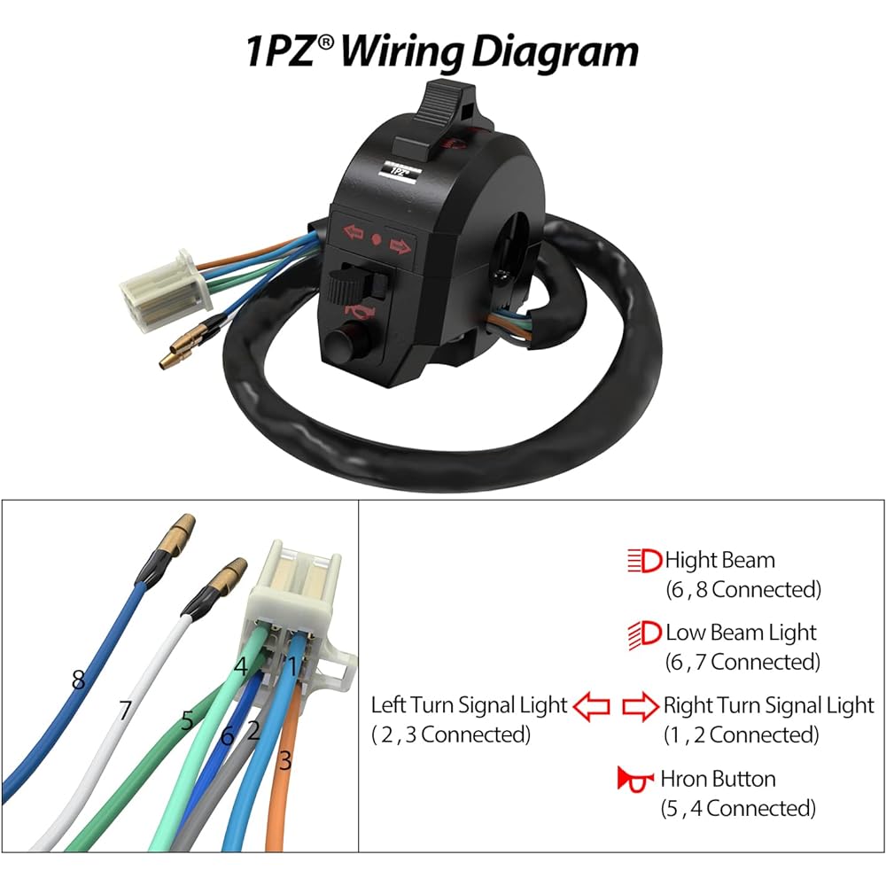 1PZ SR1-H01 Universal Light Turn Signal Switch + Flasher Relay + Horn Motorcycle Dirt Bike Honda KTM Suzuki Kawasaki Yamaha