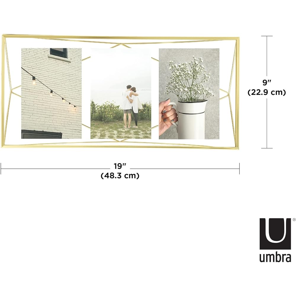 umbra Photo Frame Photo Display Interior Frame Brass Multi 3-sided Photo Picture Frame PRISMA Wall Hanging Tabletop Gift Stylish 2313019221