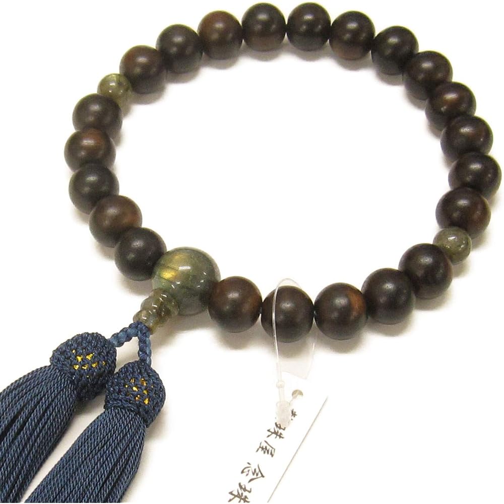 Prayer beads <Made in Japan> Men's striped ebony Labradorite Pure silk tassel Comes with a prayer bead bag Handmade prayer beads that can be used by all denominations Luxury Domestic prayer beads [Long-established prayer beads manufacturer founded over 8
