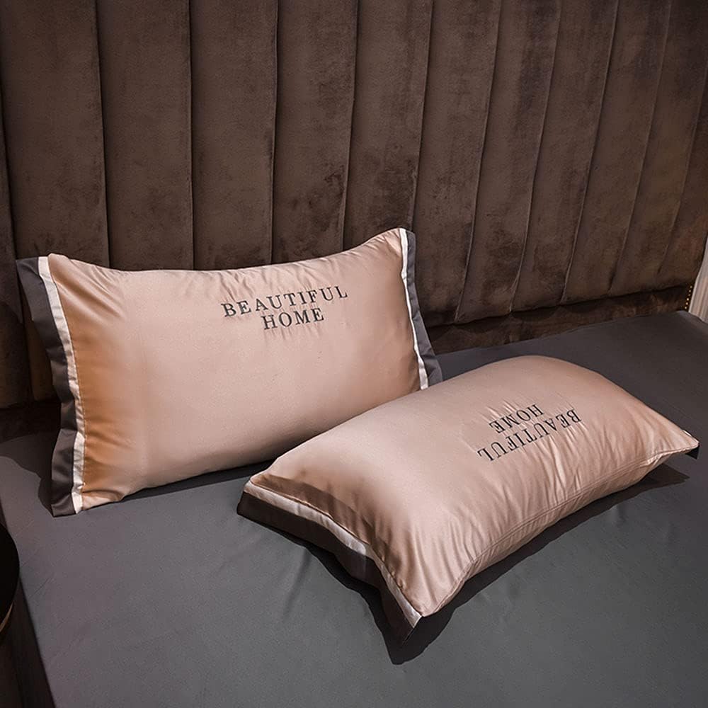 WLDMAI Duvet Cover Set of 4, Double Bedspread, Silk-like Material, Fitted Sheet, Smooth Duvet Cover, Silk, 2 Pillow Shams, Embroidery, Gentle to the Touch, Suitable for All Seasons