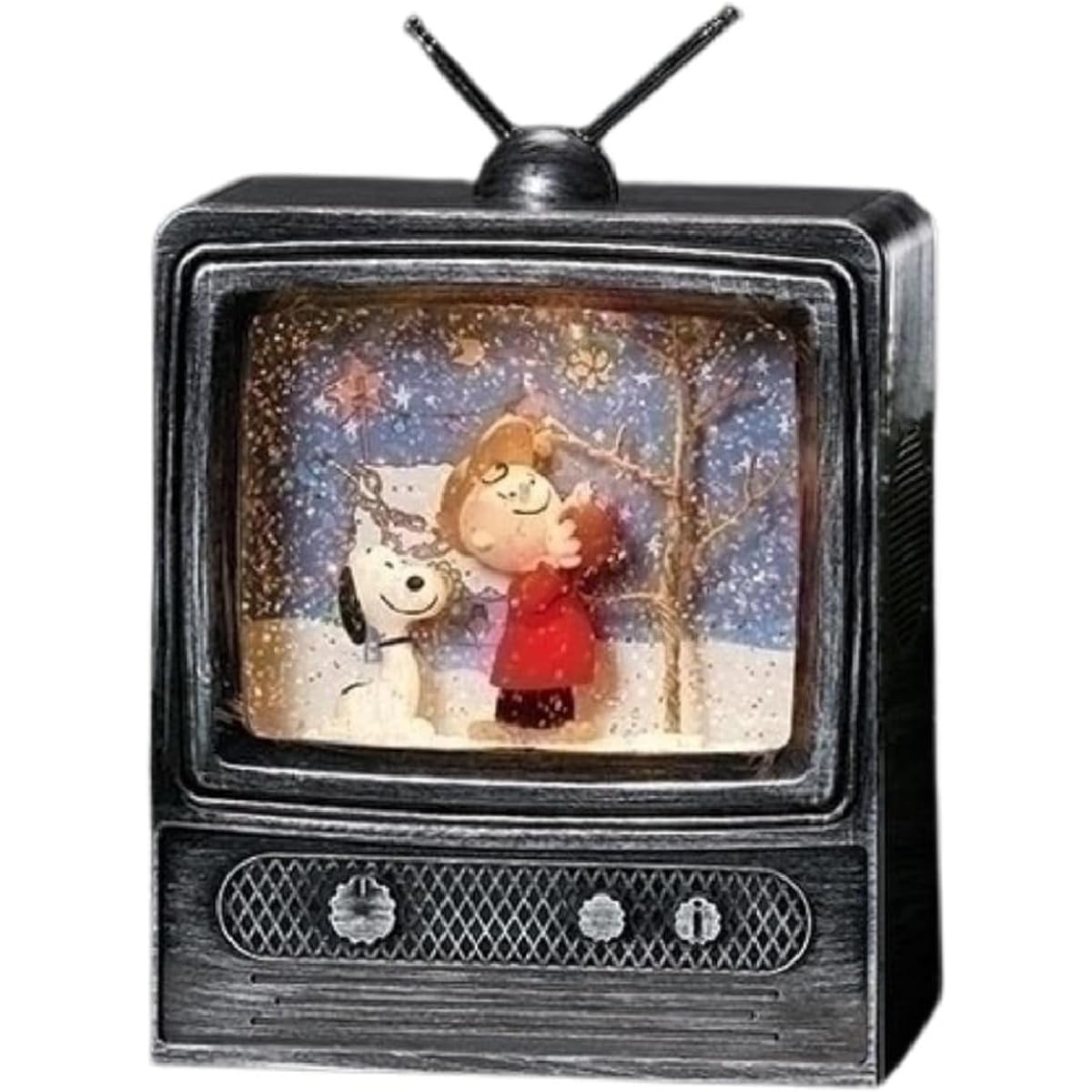 Roman 9" Black and White Snoopy TV Swirl LED Christmas Tabletop Decor