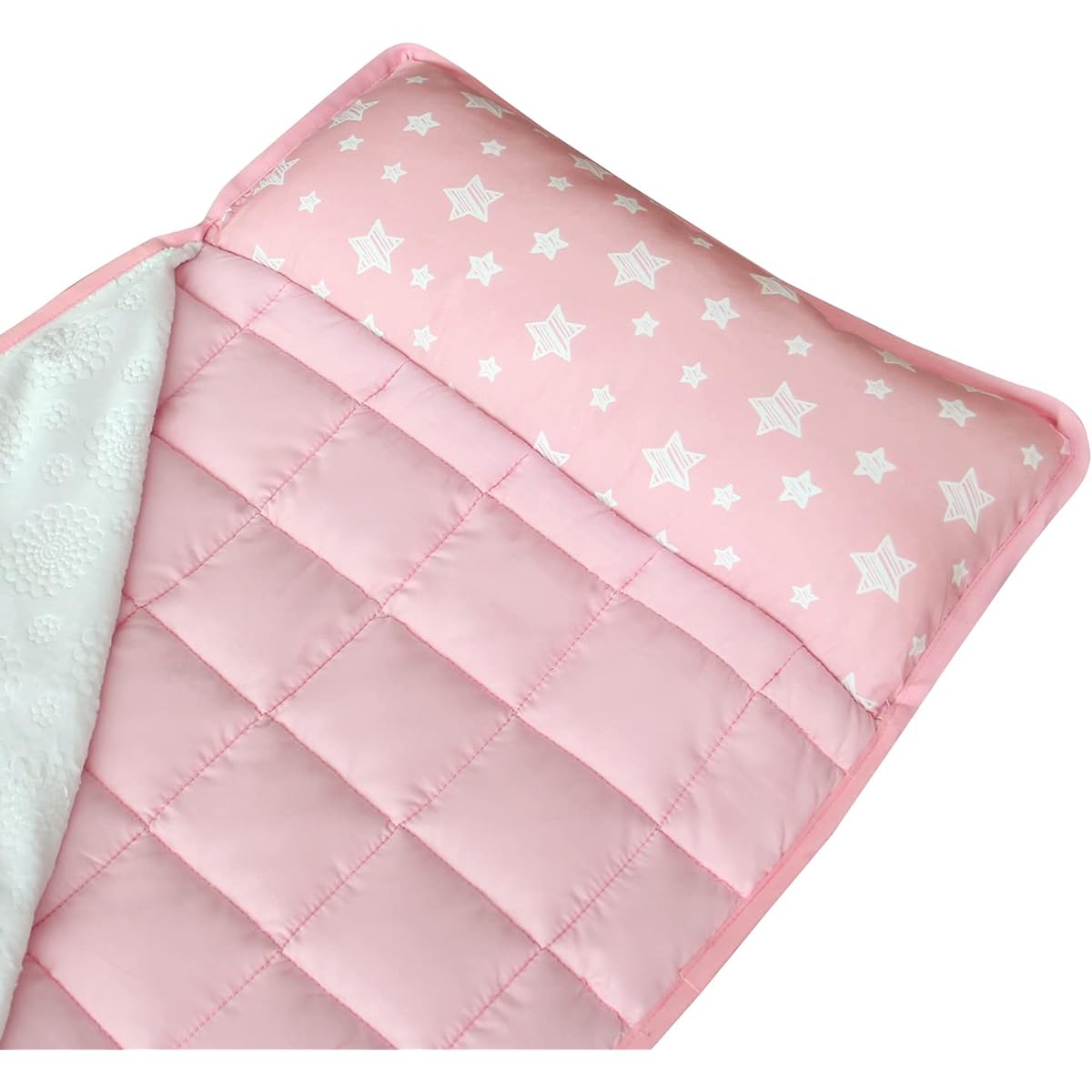 Toddler Nap Mat 2 Pack Girls Nap Mat for Kids Preschool Daycare Removable Pillow and Fleece Minky Blanket Lightweight Soft Pink Stars and Lovely Floral Pattern