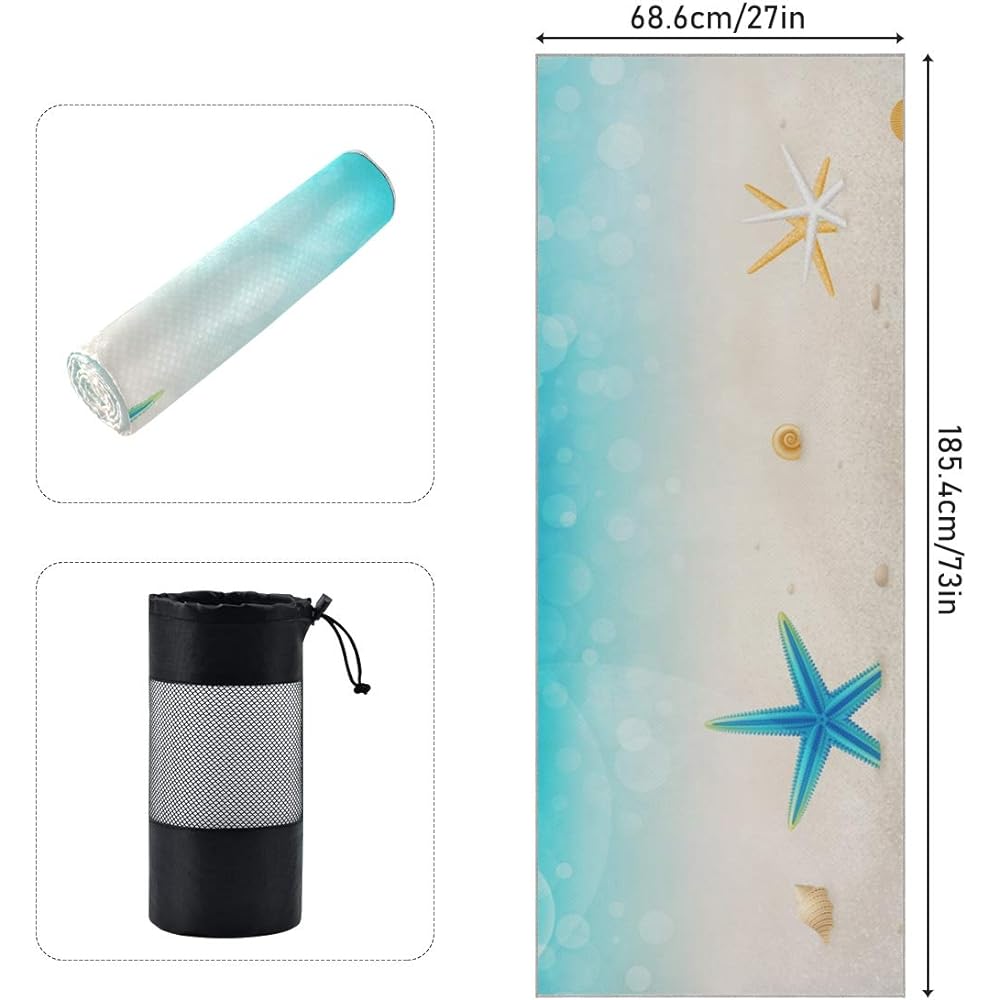Akiraki Yoga Towel Yoga Rug Anti-Slip Hawaii Sea Star Natural Scenery Cute Sandy Beach Yoga Mat Foldable Non-Slip Lightweight Quick Drying Sweat Absorbent Outdoor Hot Yoga Storage Bag Included