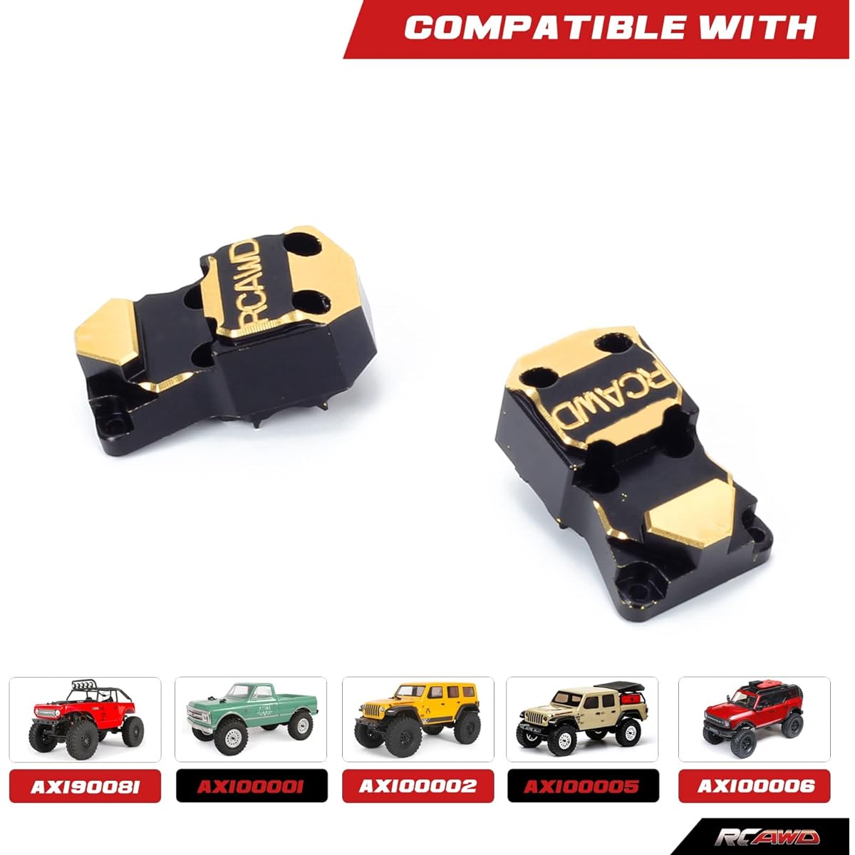 RCAWD 12g Brass Axle Housing Difference Cover Third Member Housing 2pcs Axial SCX24 Upgrade Parts (Black)