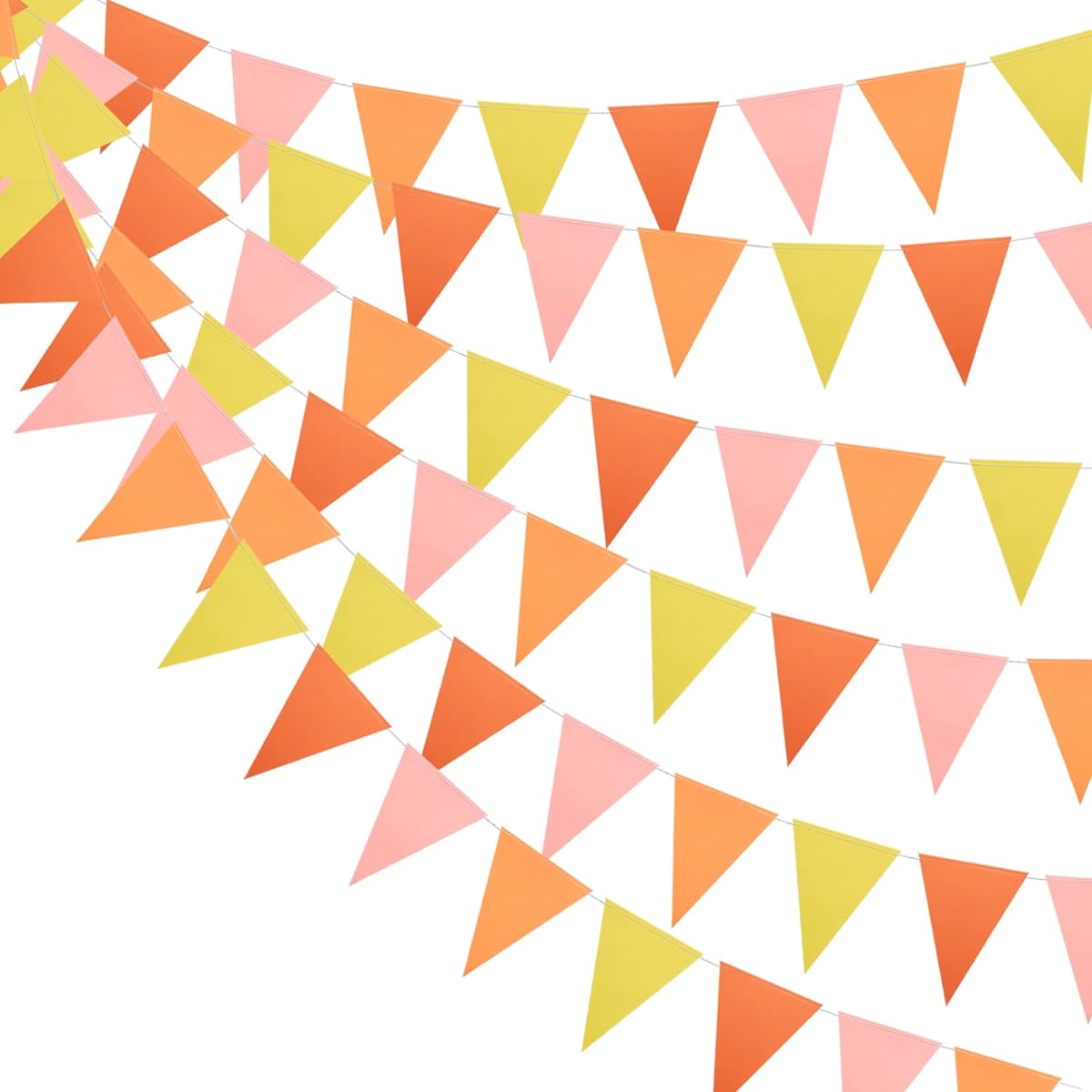 Mefuny 30ft Orange Yellow Pennant Banner Paper Triangle Flags Fall Decorations Orange Wedding Bridal Shower Birthday Baby Shower Engagement Sun Party Supplies