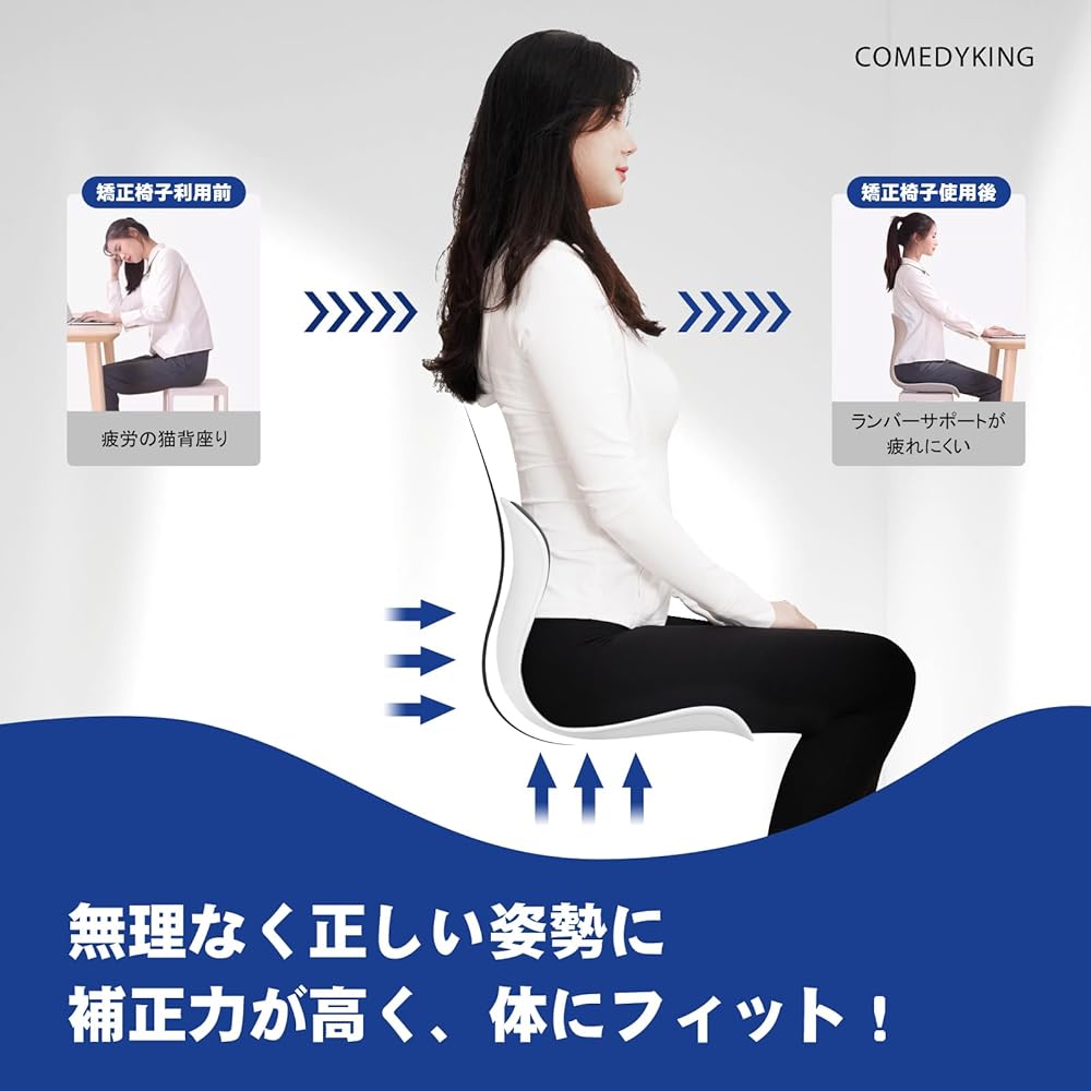 COMEDYKING Posture Correction Chair [Japan Limited] Cushion for Lower Back Pain, Office Chair, Game Chair, Floor, Chair Cushion, Pelvic Support Chair, Lower Back Pain, Lightweight, Easy to Carry,