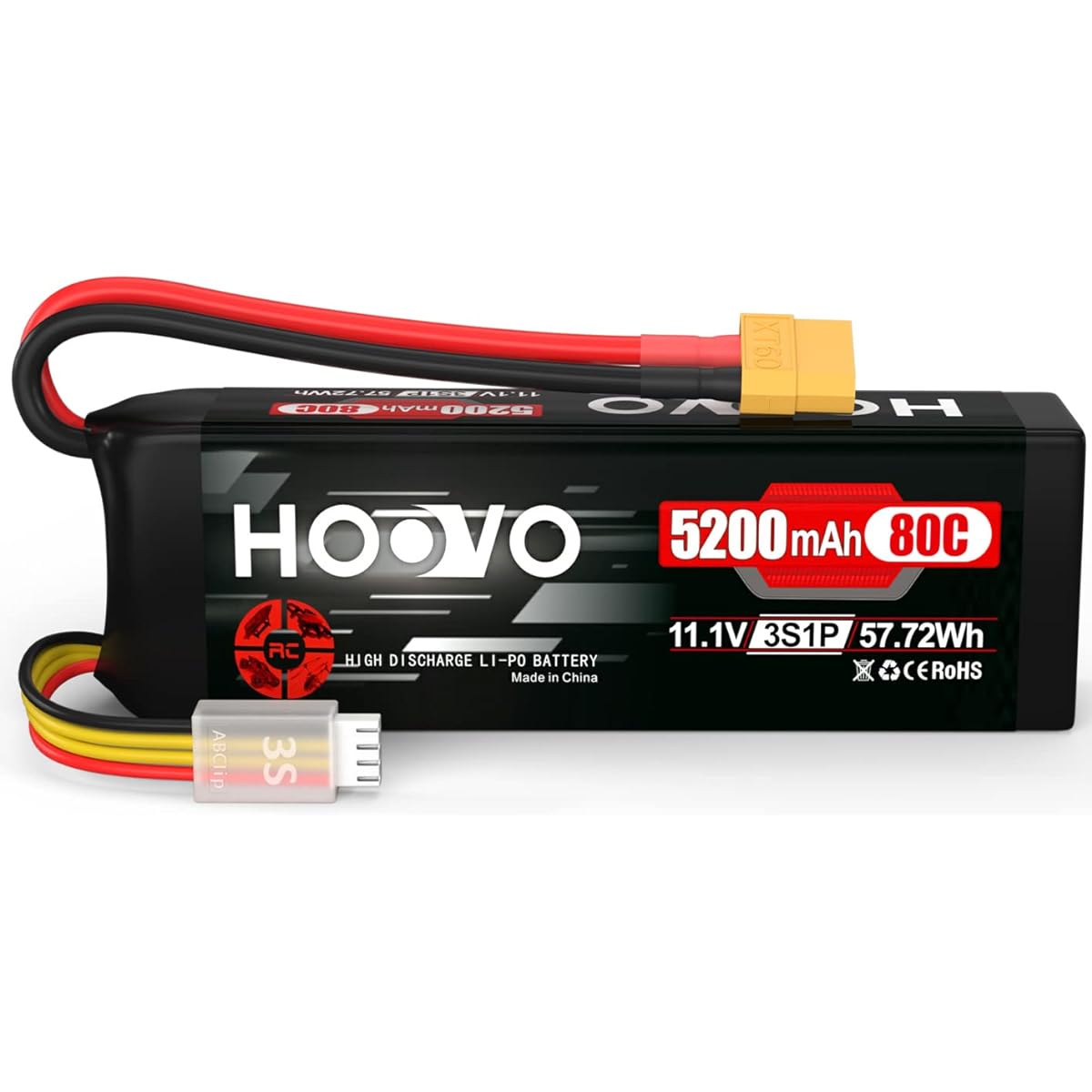 HOOVO 11.1V 3S Lipo Battery 5200mAh 80C Soft Case RC Battery XT60 Plug for RC Car RC Truck Airplane Helicopter Boat Racing RC Hobby