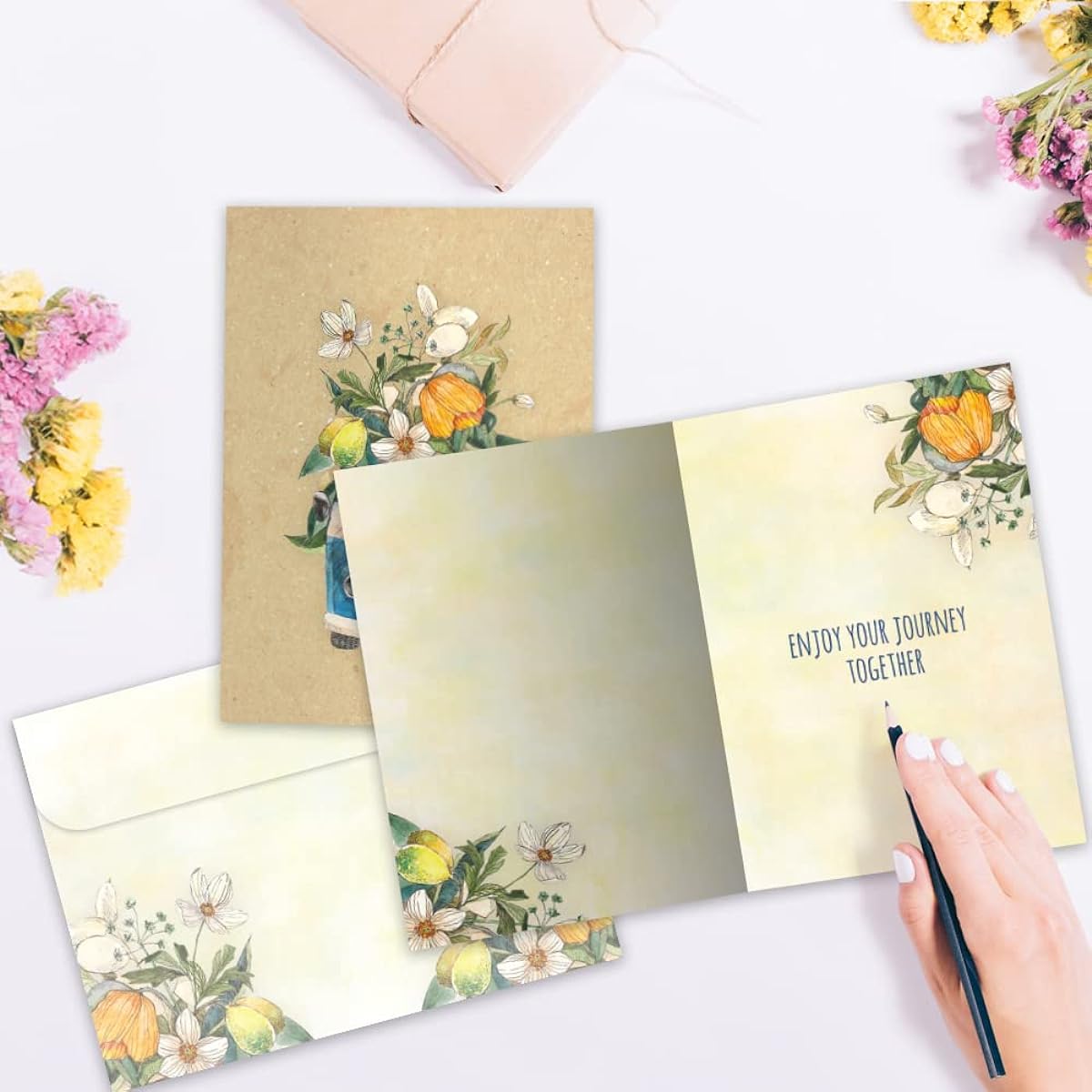 Tree-Free Greetings Wedding Greeting Cards, Eco-Friendly, Made in the USA, 100% Recycled Paper, 5" x 7", Enjoy Your Journey (GT61260)
