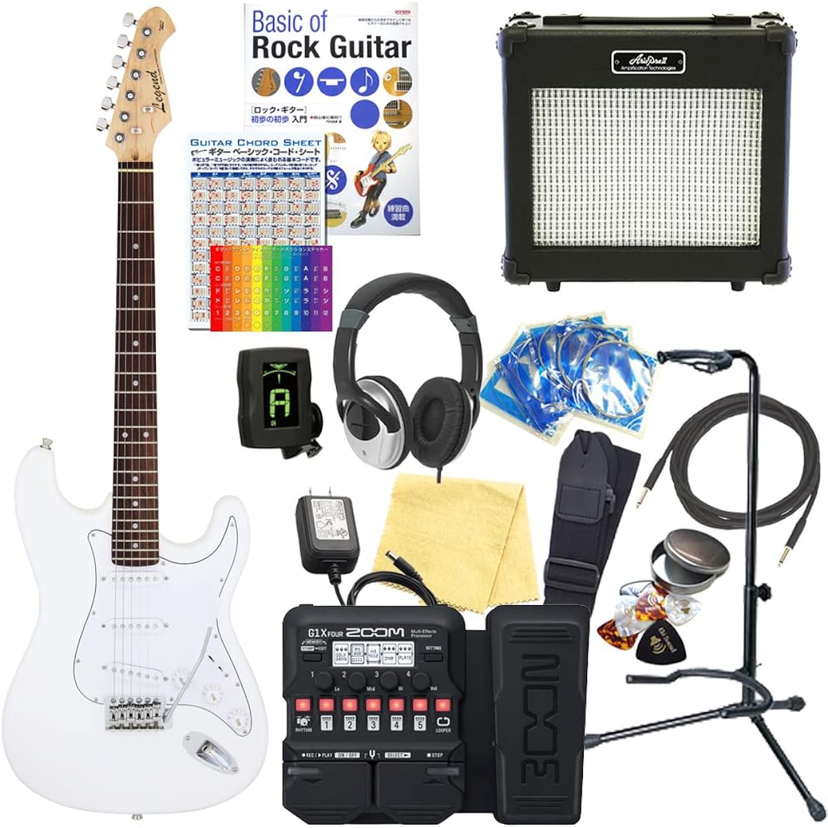 Electric Guitar Beginner Set Stratocaster Type 18-piece Set Legend LST-Z WH [ZOOM G1XFour Multi-Effector Included]