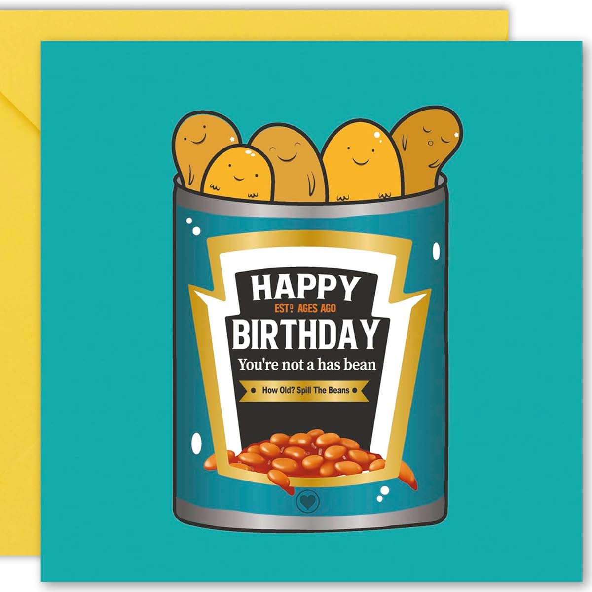 Cult Kitty Not a Has Bean - Funny Human Bean Birthday Card for Men - Thick Premium Birthday Card for Women, Awesome Human Bean, Funny Card with Colorful Envelopes