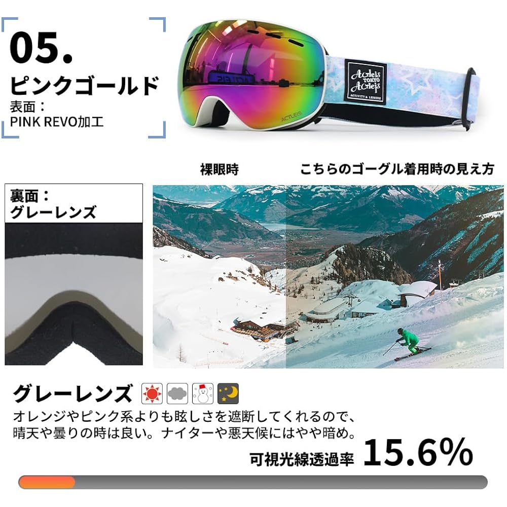 [Acreis] Kids Ski Goggles, Children's Double Layer Lens Snowboarding Goggles, Juniors, Children's Snow Goggles, Compatible with Glasses, Anti-Fog, UV Protection, 180° Wide Field of View, Anti-Fog, Windproof, Dustproof, Snowproof, All 6 Colors, One Size F