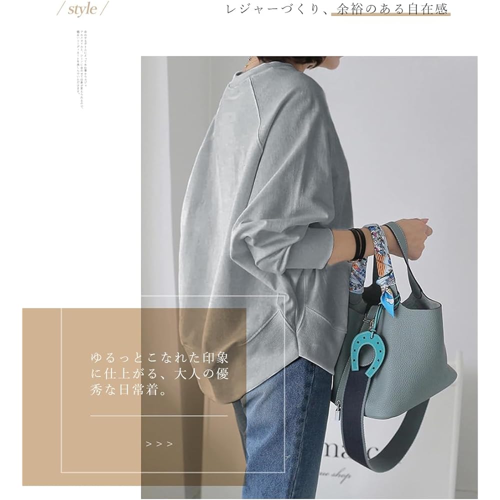 [EnagmourCheripo] Dolman Sleeve Sweatshirt, Women's Sweatshirt, High Quality Cotton, Long Sleeve, Pullover, Round Neck Top, Casual, Loose, Cut and Sew, Stylish, Large Size, Room Wear, Office, Commuting, Slimming, Spring, Autumn, Winter