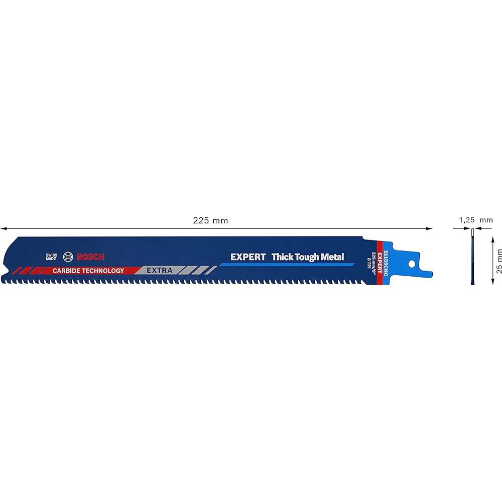 Bosch Professional 3x EXPERT ‘Thick Tough Metal’ S 1155 CHC Saver Saw Blade (thick metal, stainless steel tube, cast iron, total length 225 mm, saber saw accessories)