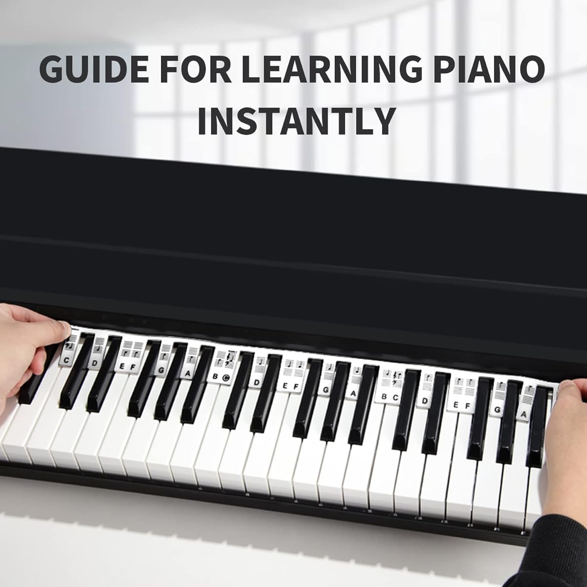 FRDERN Piano Note Guide for Beginners, Removable Piano Keyboard Note Labels for Learning, 88 Keys Full Size, Made of Silicone, No Stickers Required, Reusable (Classic Black)
