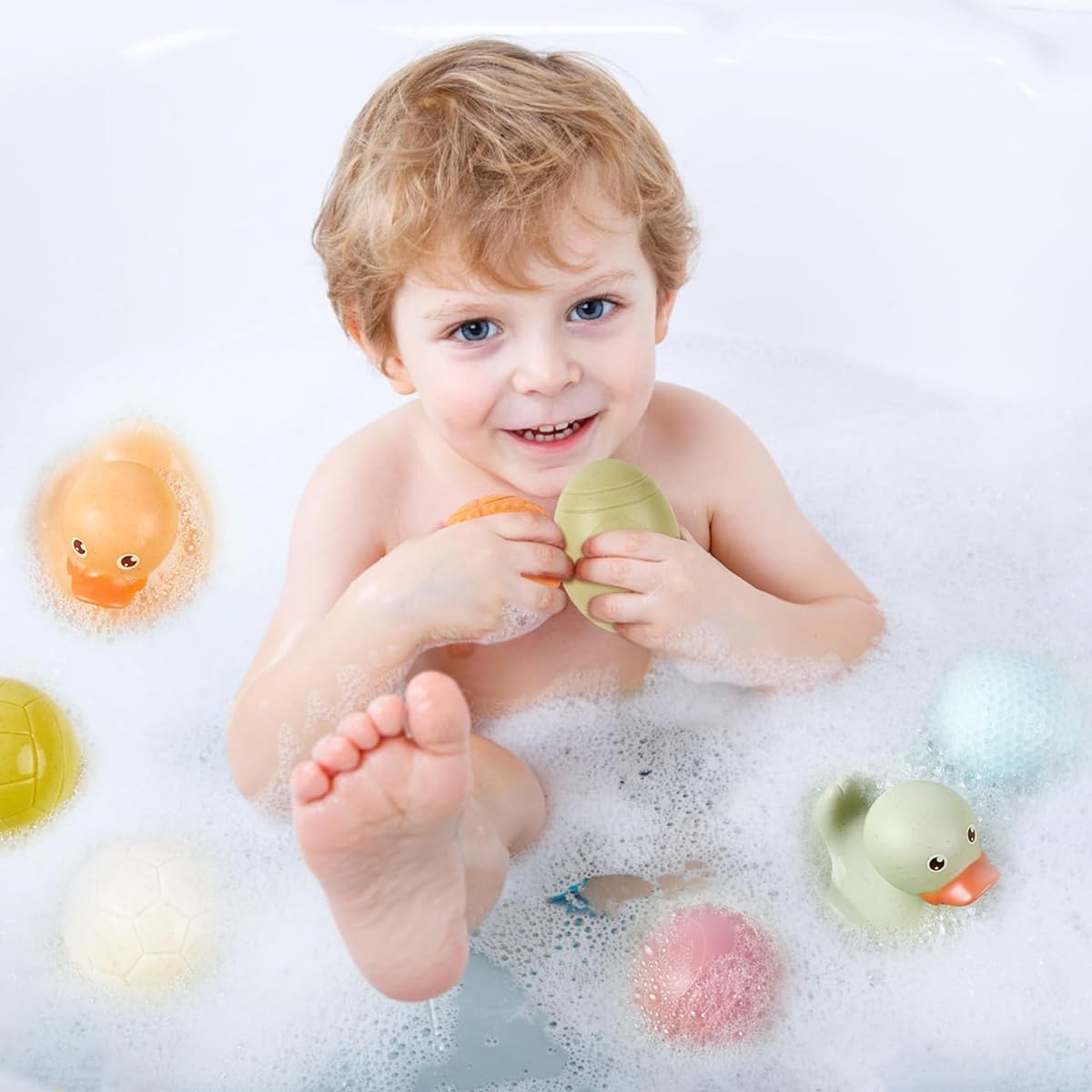 No Hole No Mold Bath Toys Montessori Toys for Babies 3 Months and Up 9 Sports Balls Safety Bath Ducky Toy Set Toddler Sensory Balls 1-3