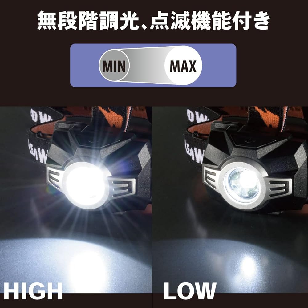 Ohm (OHM) Electric Headlight Headlamp LED Waterproof Waterproof Dustproof IP66 Lead Warrior 650 Lumens Stepless Dimming Blinking Flash Compliant with ANSI Standards 3 AAA Batteries LC-LW650-K2 08-1043
