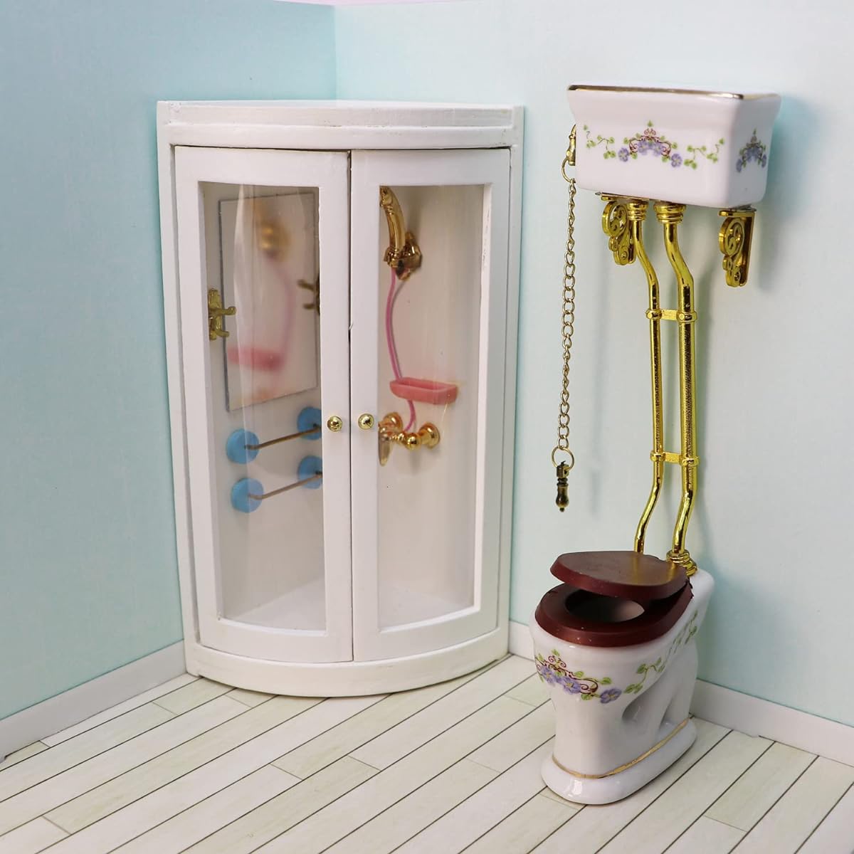 1:12 Scale Shower Room Miniature Bathroom Dollhouse White Cubicle House Corner Simulation Building Birch