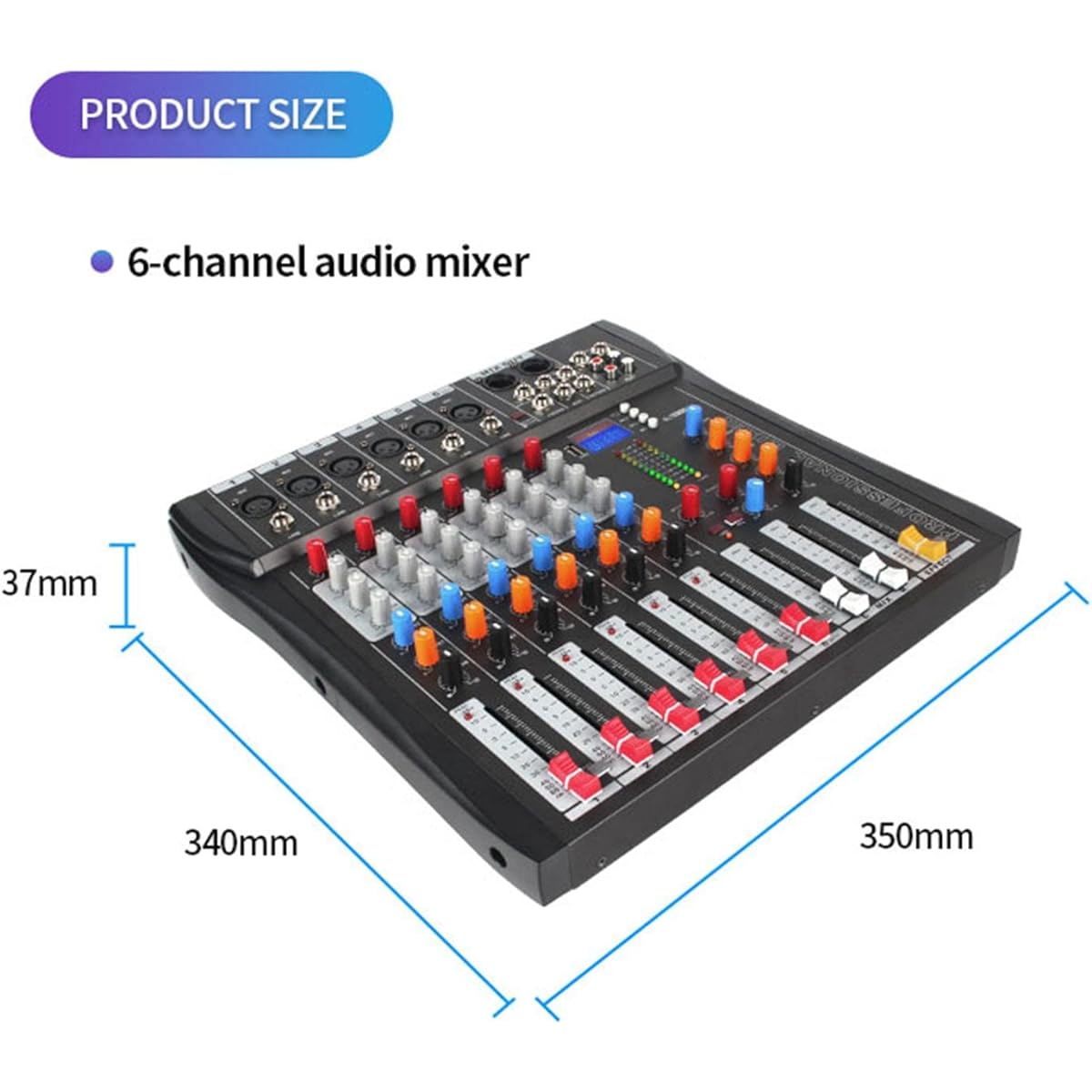 Oshhni 6 Channel Audio Mixer DJ Mixer 48V Power Supply USB Mixer. US 110V Portable