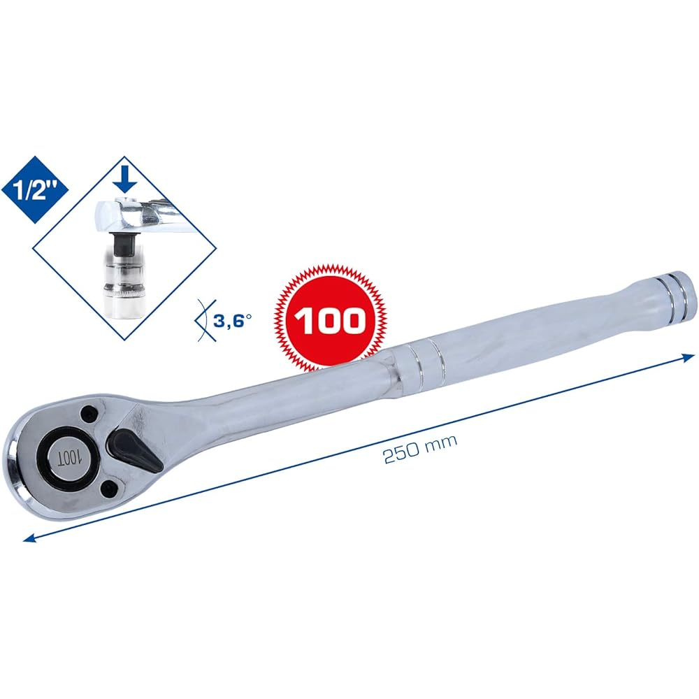 KS Tools 1/2 Inch Reversible Ratchet Metal Handle 100 Teeth BT022995