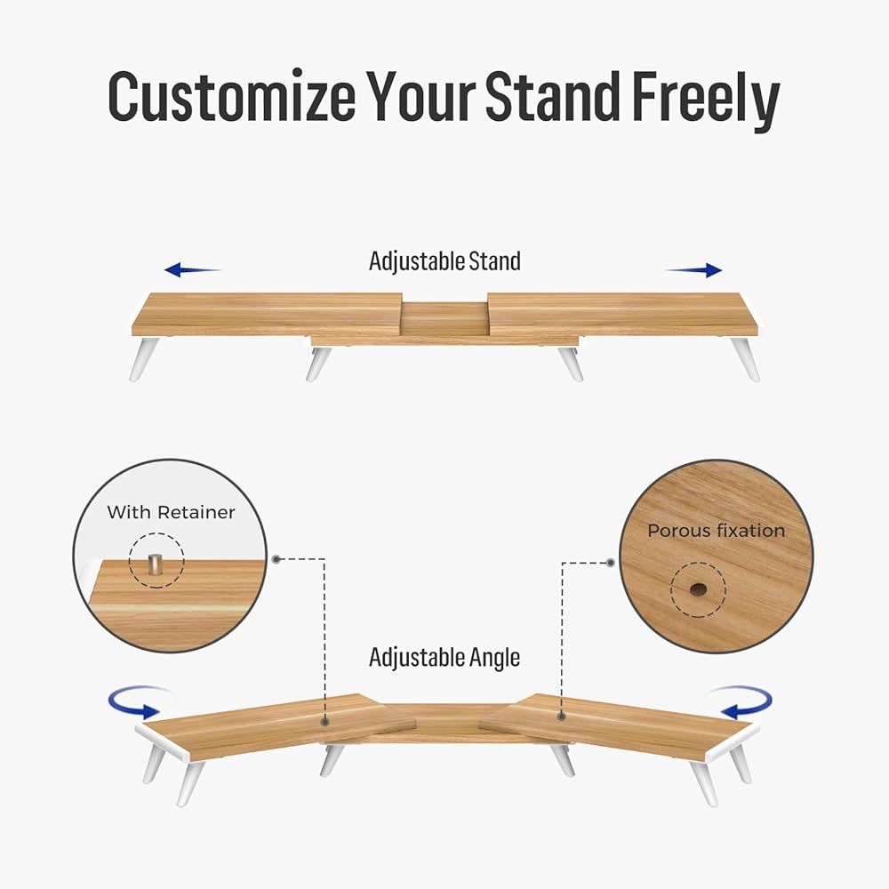 LOUKIN Dual Monitor Stand Riser for Desk 44 x 25cm Large Monitor Stand for 2 Monitors Laptop Printer 3 Tier Shelf Length Angle Adjustable Computer Shelf Home Office Up to 110cm