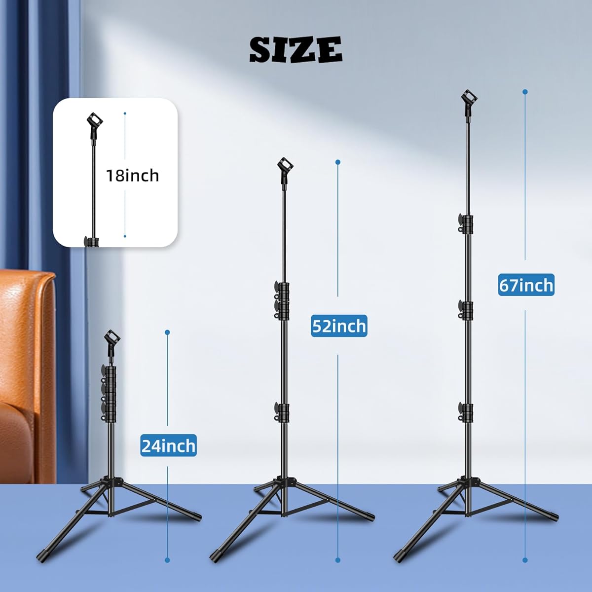 Microphone Stand Detachable Gooseneck Microphone Stand Microphone Arm Height Adjustable Adjustable from 24" to 67" Includes 2 Microphone Clips for Singing and Lectures