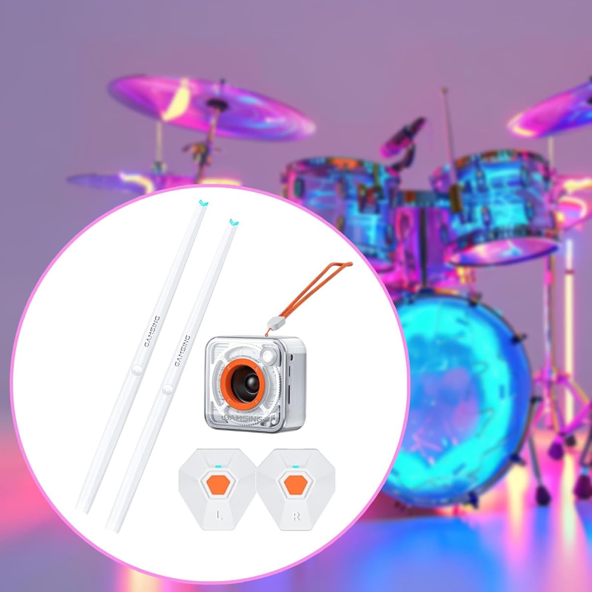 Harilla Kin Virtual Practice Drum, Electronic Air Drum Set, Portable Electronic Air Drum Stick Set for Kids and Adult Drummers, Speaker 2 Pedal