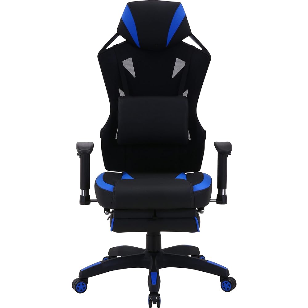 Fuji Boeki Gaming Chair Personal Chair Width 68.5 x Depth 65.5 x Height 118~125.5cm Blue Mesh with Footrest Rotating Reclining Rays 19430