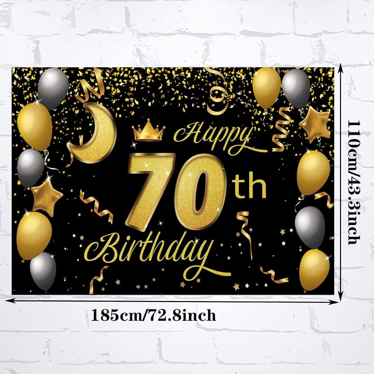 Sweet Happy 70th Birthday Backdrop Banner Poster 70th Birthday Party Decorations 70th Birthday Party Supplies 70th Photo Backdrop for Girls Boys Women Men - Black Gold 72.8 x 43.3 inches