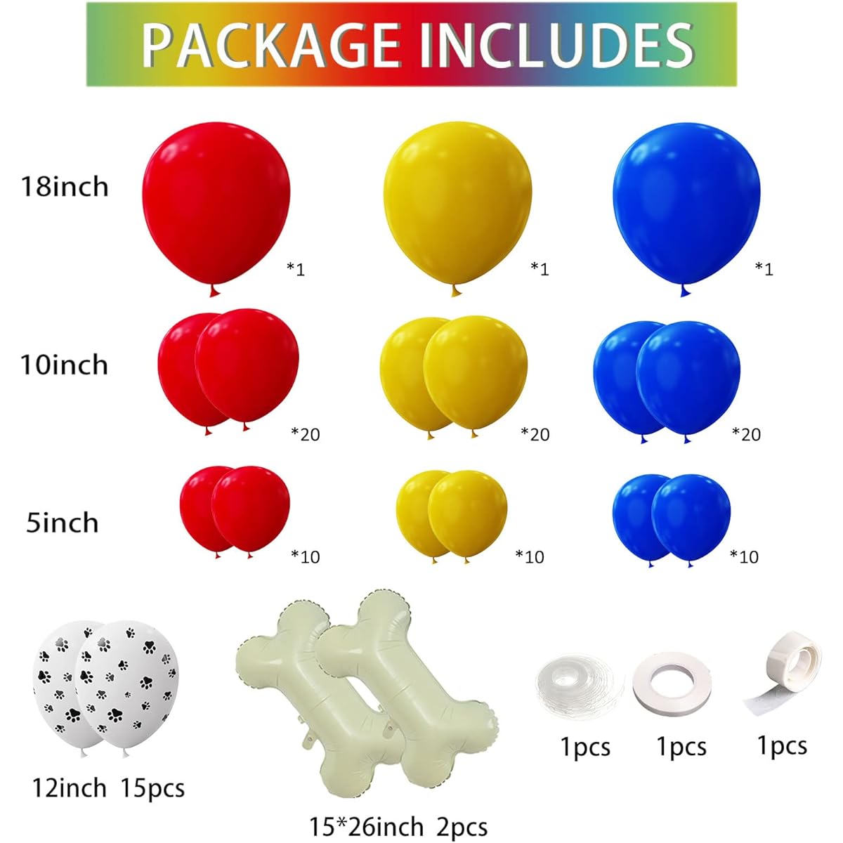 Paw Balloon Garland Kit with Balloons and Red Yellow Blue Dog Paw Latex Balloons Birthday Decorations Baby Shower Decorations