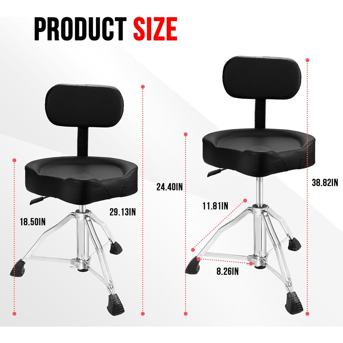 soulmate Drum Throne Drum Chair with Backrest Airlift Drum Stool Height Adjustable Motorcycle Style Heavy Duty Drum Seat Drummer Adult Hydraulic Drum Throne Black
