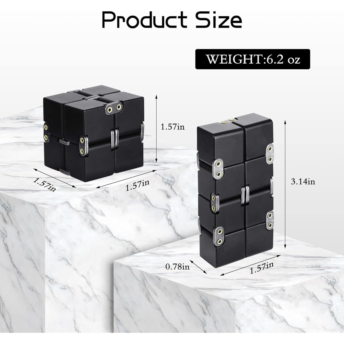Infinity Cube Aluminum Alloy Metal Infinity Cube Fidget Toy Stress Relief Gift for ADHD OCD Kids and Adults (Black)