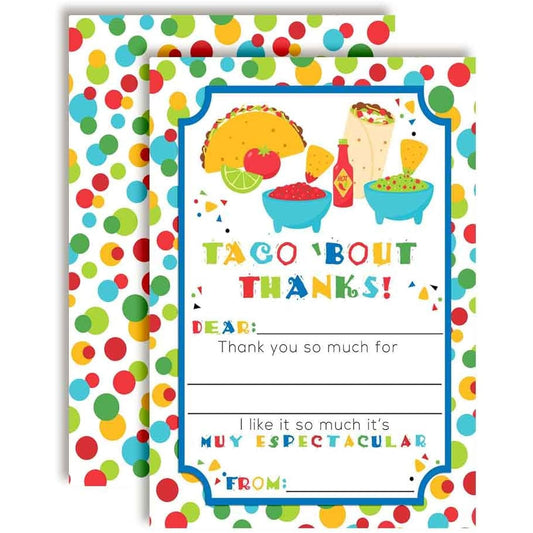 AmandaCreation Taco Bout a Party Mexican Fiesta Thank You Notes for Kids, 4" x 5.5", Pack of 10 Blank Cards with 10 White Envelopes