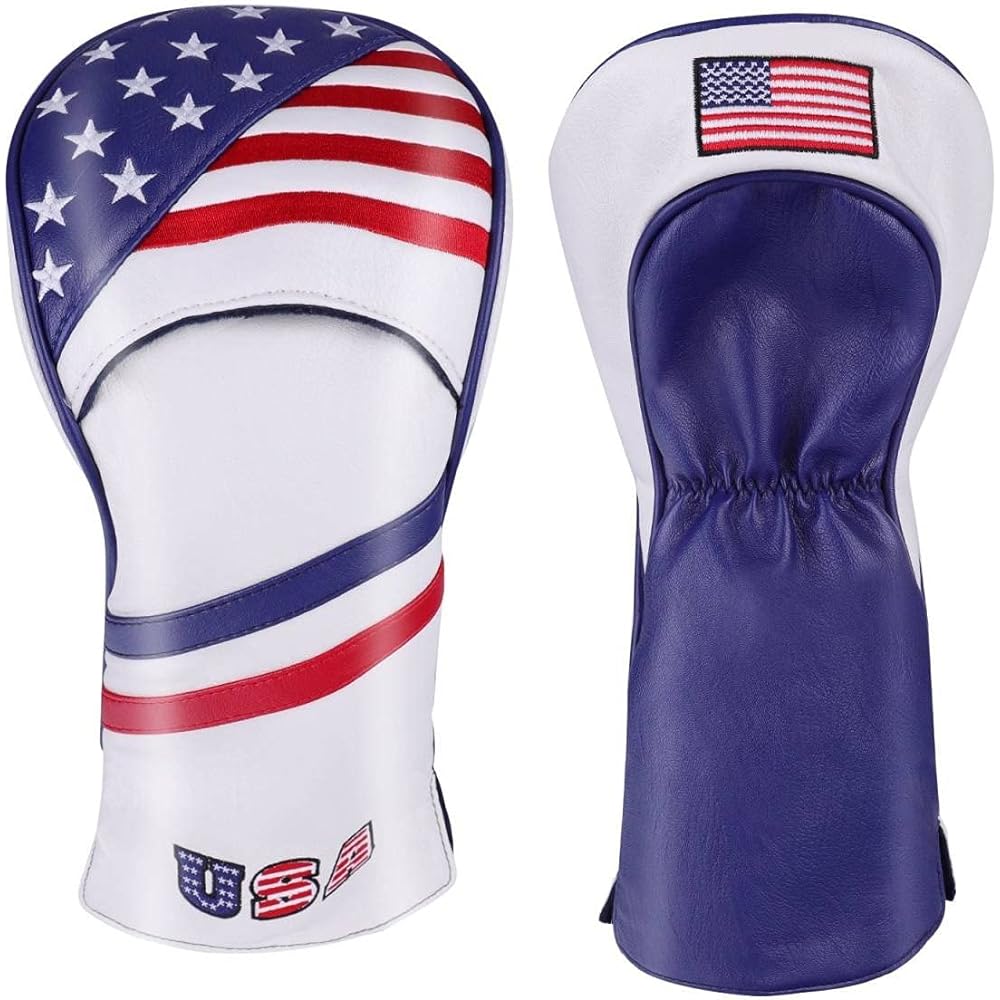 Select Plaza High Quality PU Leather Driver Wood FW 2 Pieces Utility UT 2 Piece Head Cover 5 Piece Set US Flag Pattern USA Flag Conversion Doug Included