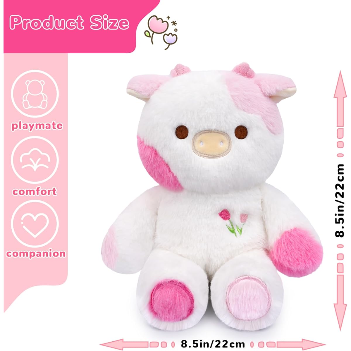 QAUJERY Cute Cow Stuffed Toy Cow Stuffed Toy Cute Tulip Cow Stuffed Toy Soft Tulip Cow Cushion for Children Girls Boys Birthday Valentine's Day