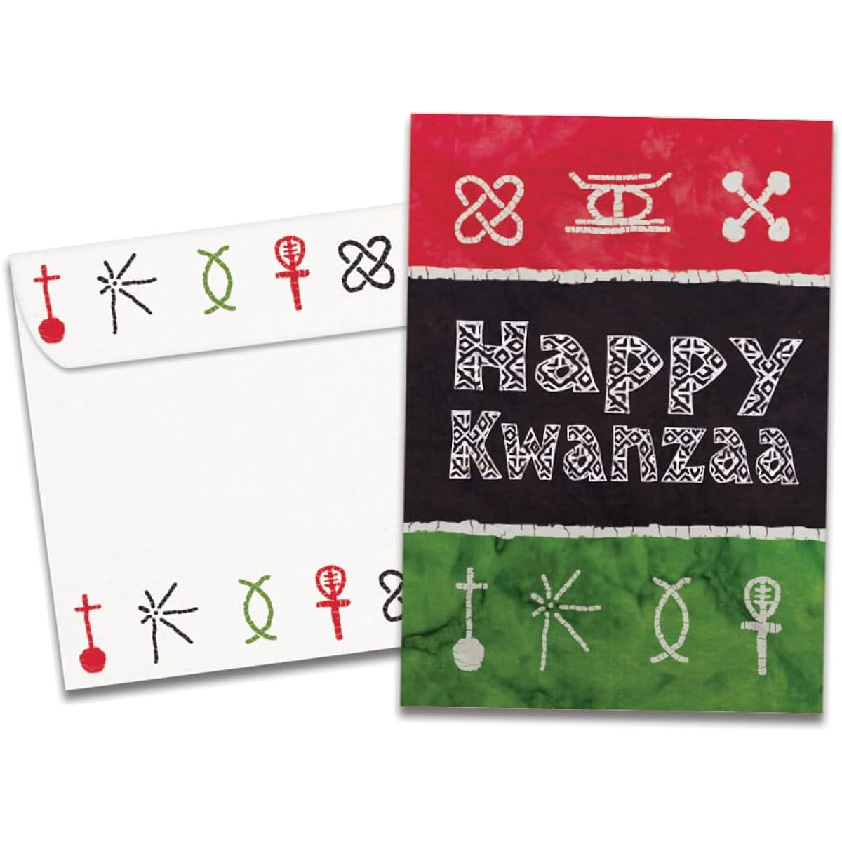 Tree-Free Greetings Holiday 10-Pack with Matching Envelopes Eco-Friendly Made in the USA 100% Recycled Paper 5"x7" Batik Kwanzaa (HB53477)