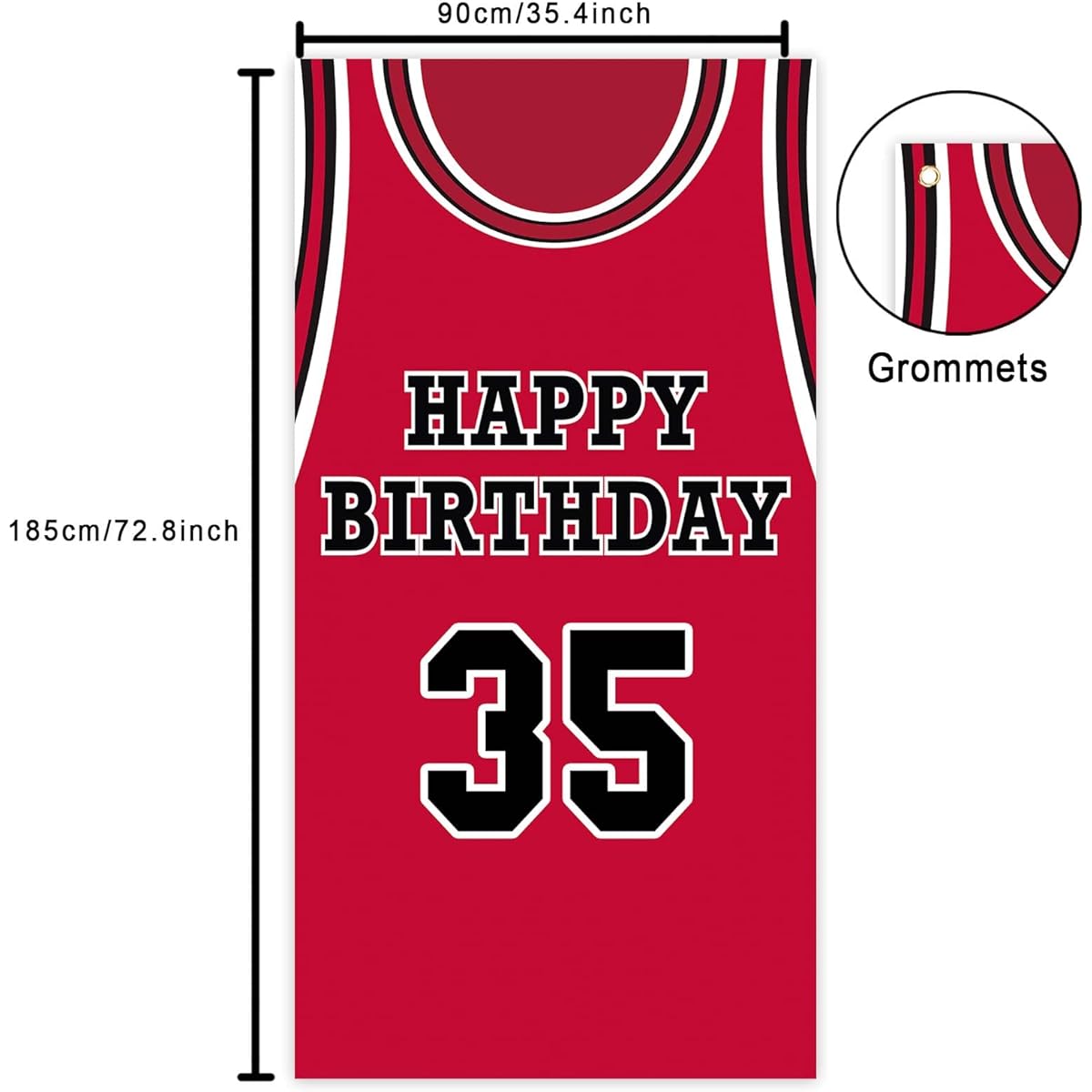 Happy Birthday 35 Banner Backdrop Red Basketball Star Player Sports Theme Decorations for Men Boys 35th Birthday Party Supplies Baby Shower Photo Booth Props Man Cave Decor