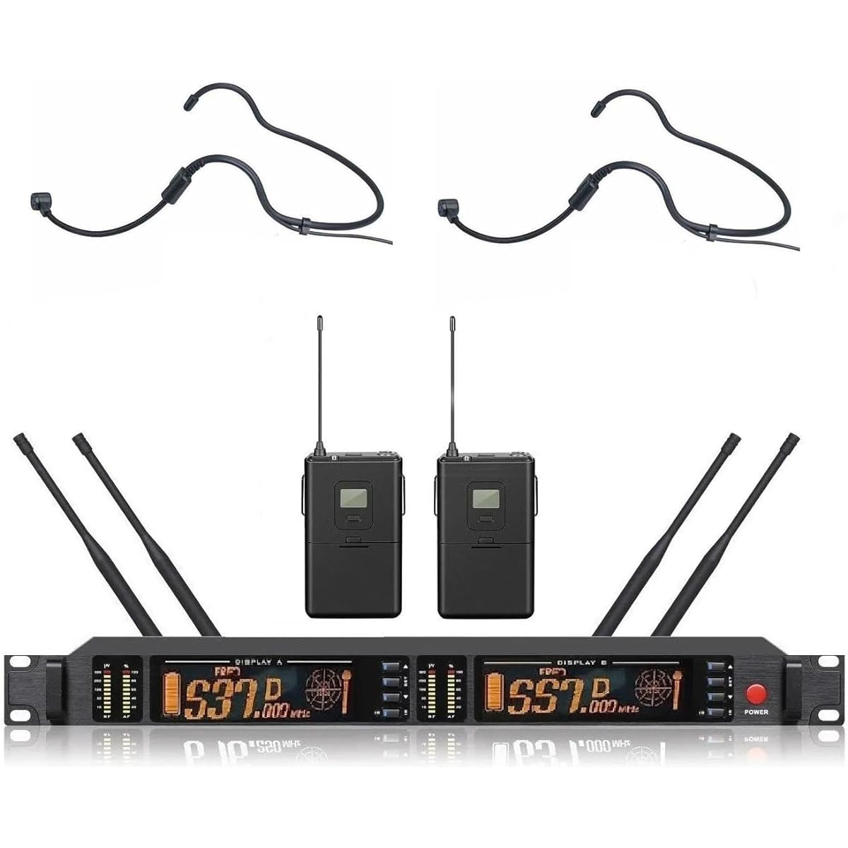 Professional UHF Dual Wireless Microphone System with Headphone Mic for Church, School, Meeting, Party