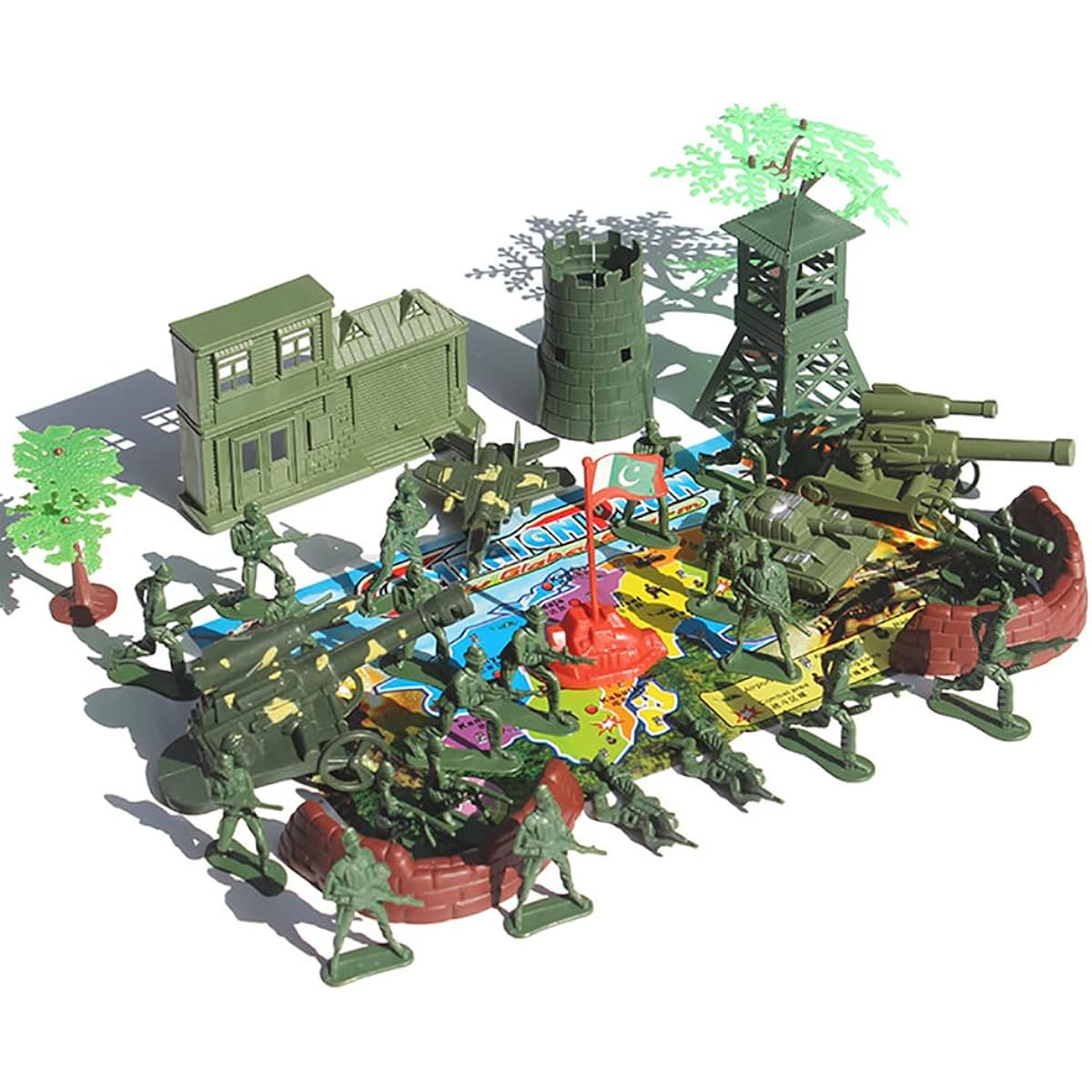 37 Pieces Plastic Army for Men and Boys Cool Mini Army Action Figures Military Set Military Toys Soldier Figures Tanks Planes Flag Accessories Army Base for Boys