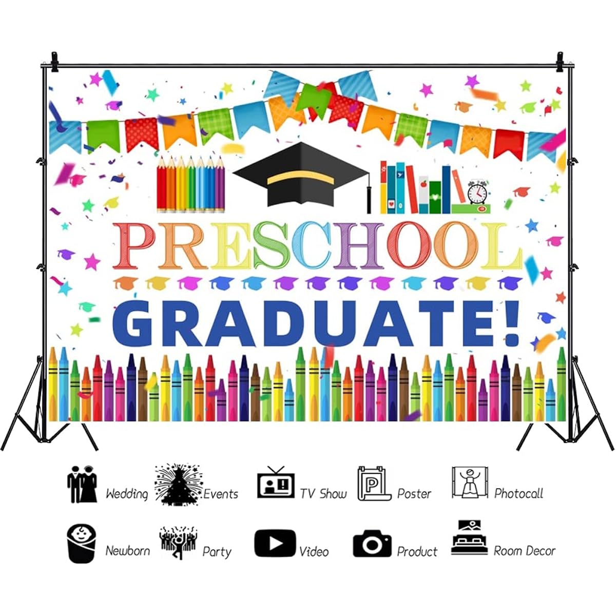 Large Preschool Graduation Backdrop for Kids Photography Kindergarten School Prom Party Supplies Decorations Banner 2023 Graduation Celebration Congratulations Background Photo Booth Props 8x6ft
