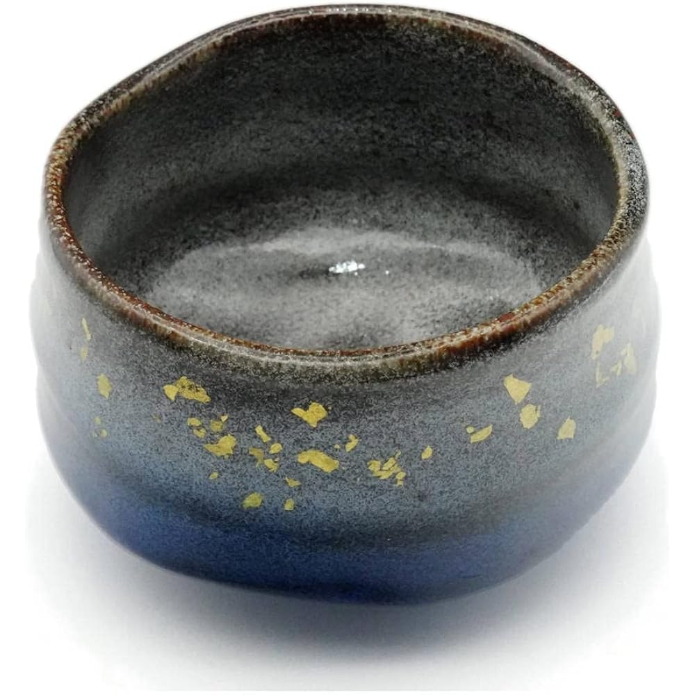 (Limited stock) Kutani ware matcha bowl, gold glaze, blue (in presentation box), pottery, made in Japan