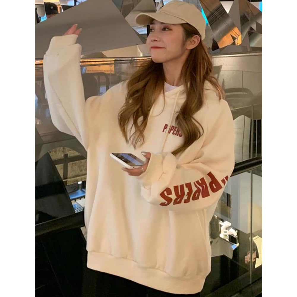 [MMTYRM] Women's Hoodie, Loose, Sweatshirt, Hoodie, Long Sleeve, Korean Sweatshirt, Hoodie, Oversized Hoodie, Hooded, Casual Top, Stylish, Thin, Autumn, Winter, Parka